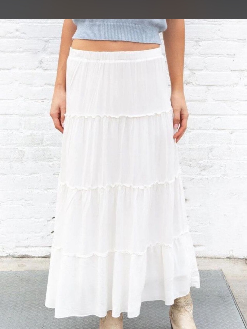 Brandy Melville White Tiered Maxi Skirt